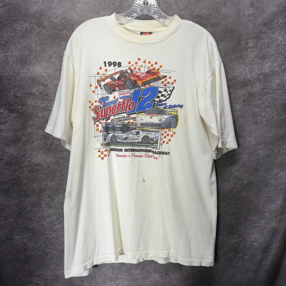Vintage 1998 Superflo 12 Hours of Sebring Racing T-Shirt Native Sun Large USA